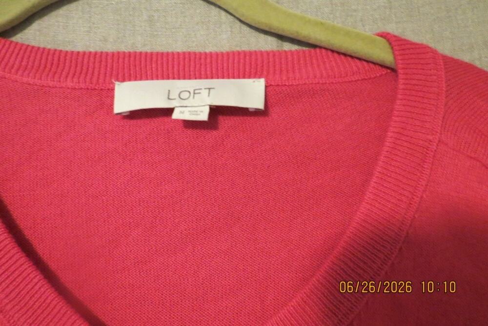 LOFT Womens M Coral Pink Short Sleeve Button Front Cardigan Sweater Cotton Blend